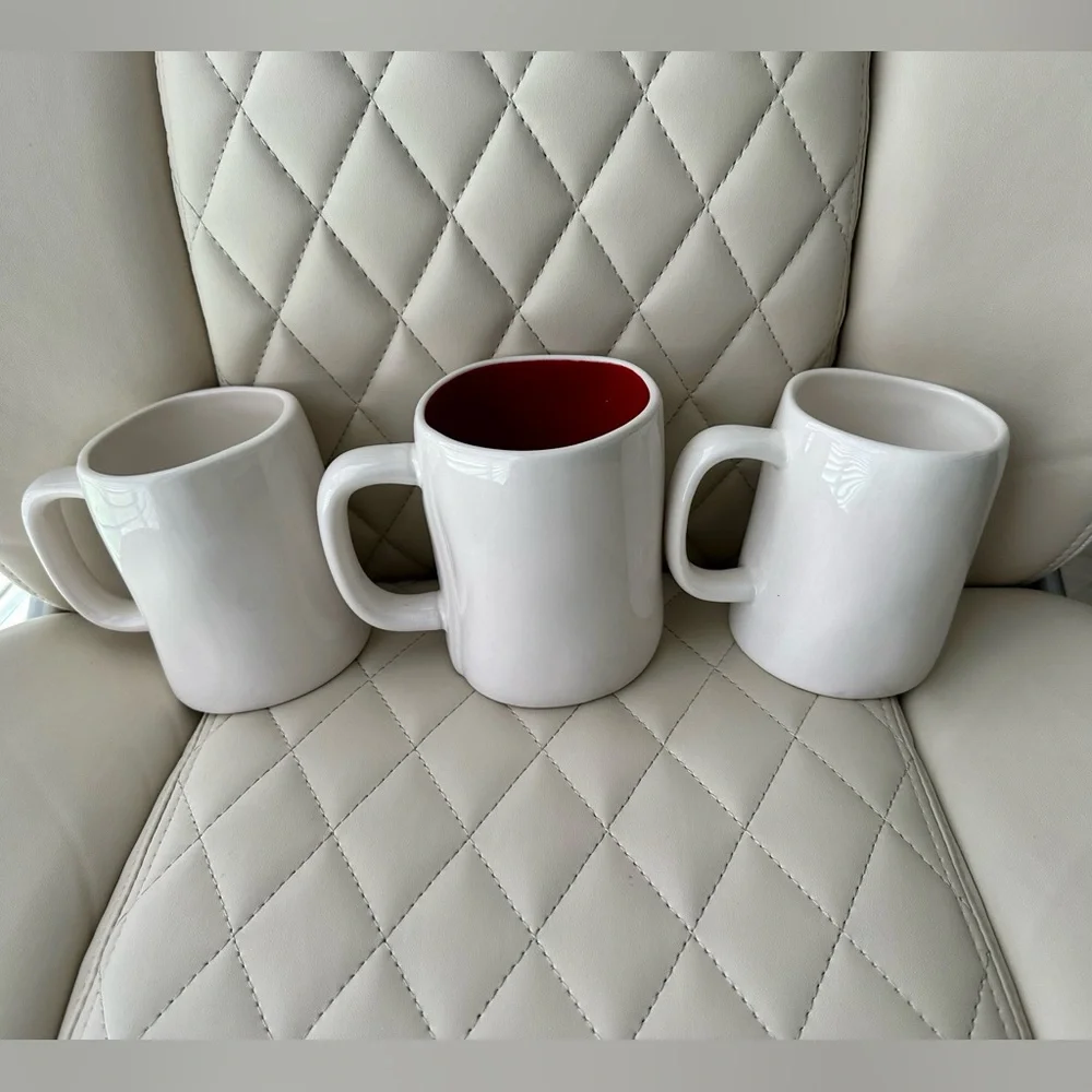 RAE DUNN coffee tea mugs 3 YOURS, MINE & XOXO red & white